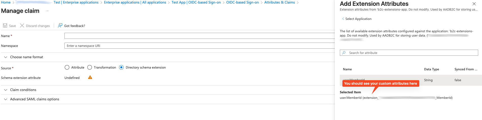 Enterprise Application, Attributes & Claims, Select